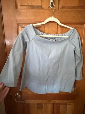 Tuckernuck Blue Off Shoulder Top XS Bell Sleeve Stretch Blouse